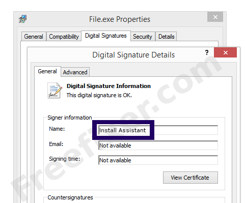 Screenshot of the Install Assistant certificate
